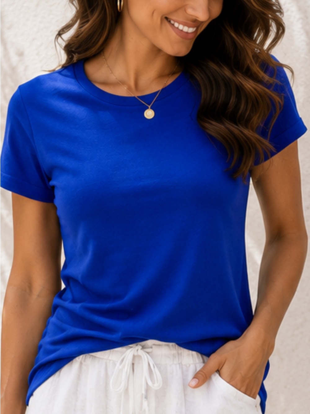 NWT Tahari Essentials Royal Blue Modal Blend T-Shirt Size Small NWT